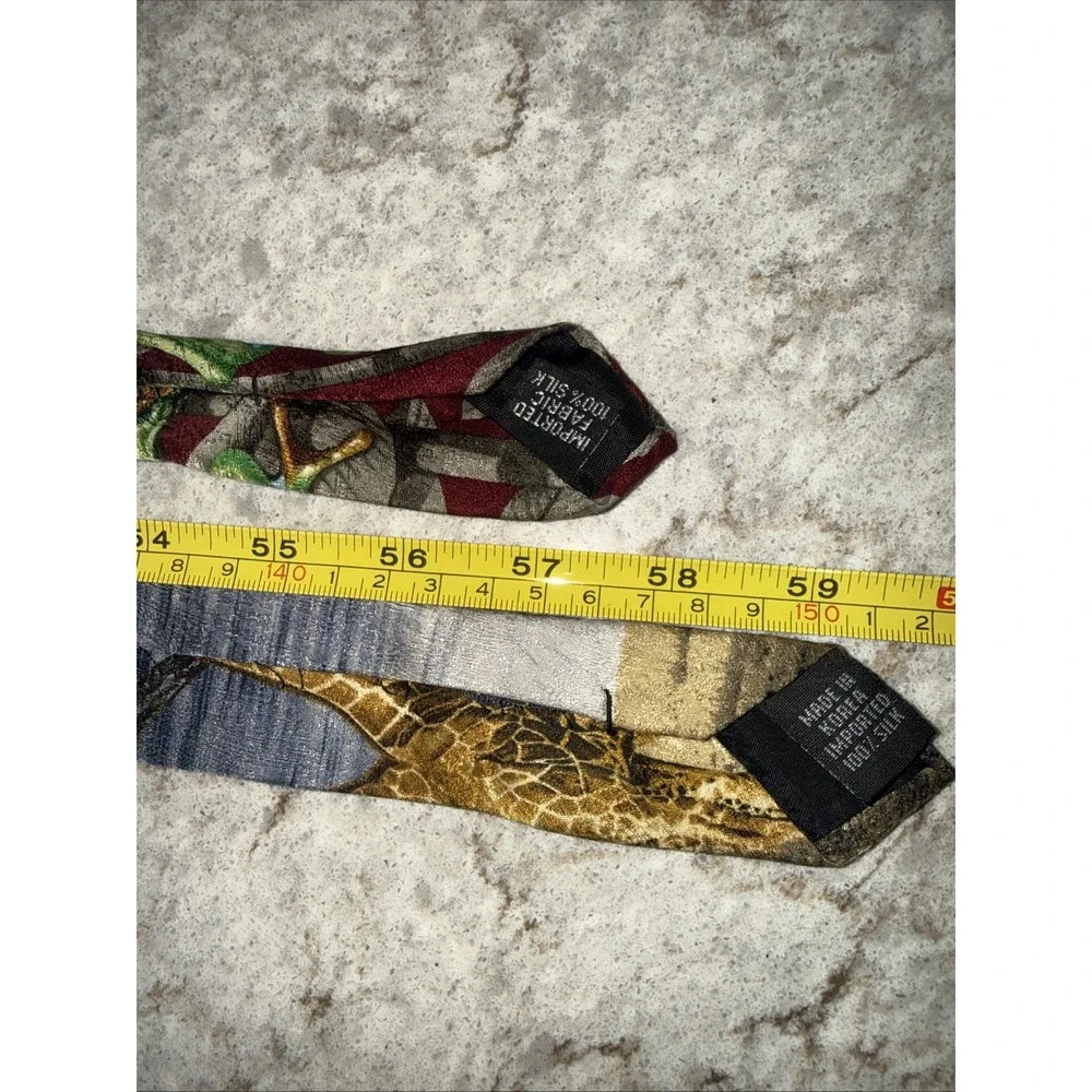 2 Vintage Endangered Species 90's Wild Animal Silk Tie Giraffe Frog Colorful